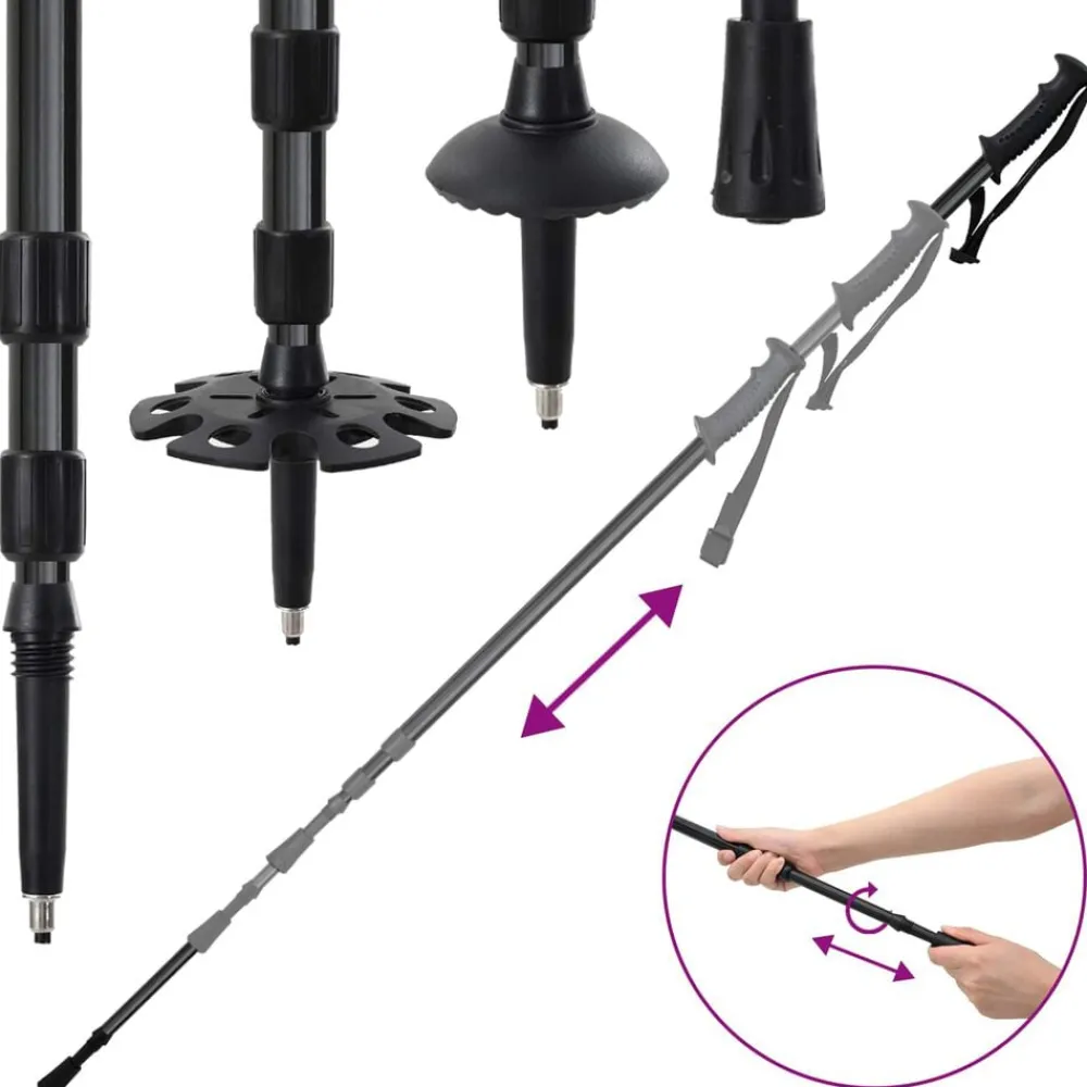 vidaXL Raquetas de nieve 3 en 1 con bastones de senderismo Negro Hot
