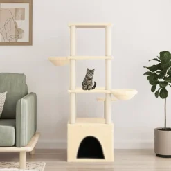 vidaXL Rascador para gatos con postes de sisal color 147 cm Crema Outlet