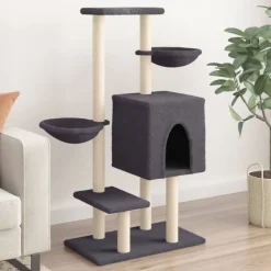 vidaXL Rascador para gatos con postes de sisal 117 cm Gris oscuro