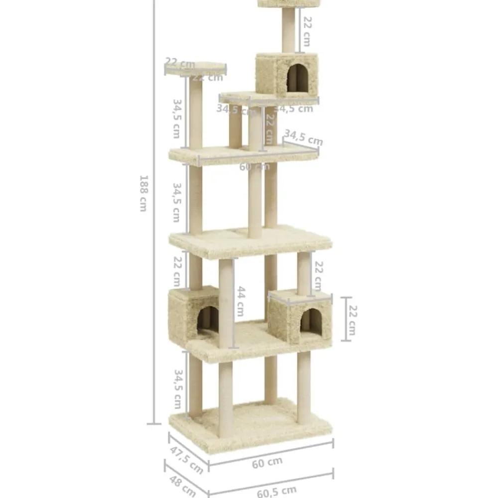 vidaXL Rascador para gatos con postes de sisal 188 cm Crema Outlet