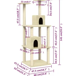 vidaXL Productos Para Mascotas-Rascador para gatos con postes de sisal color 141 cm