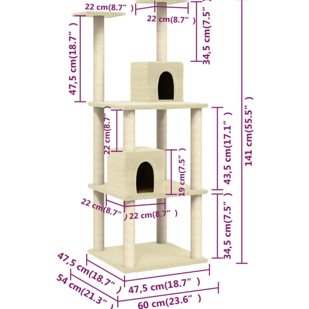 vidaXL Productos Para Mascotas-Rascador para gatos con postes de sisal color 141 cm