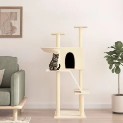 vidaXL Rascador para gatos con postes de sisal color 143 cm Crema Online