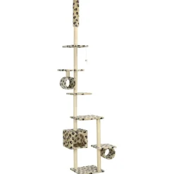 vidaXL Rascador para gatos con postes de sisal huellas beige 260 cm Beige con huellas&nbsp;de patas Discount