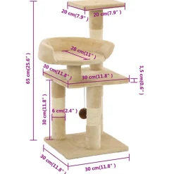 vidaXL Productos Para Mascotas-Rascador para gatos con postes de sisal 65 cm beige