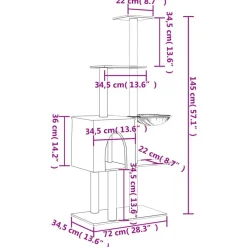 vidaXL Productos Para Mascotas-Rascador para gatos con postes de sisal 145 cm