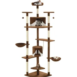 vidaXL Rascador para gatos con poste de sisal marrón y blanco 203 cm Marr&oacute;n y blanco Online