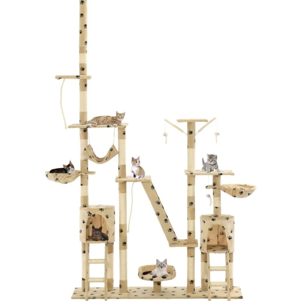 vidaXL Rascador para gatos con poste de sisal 230-250 cm huellas beige Beige con huellas de patas New