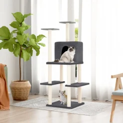 vidaXL Rascador para gatos con postes de sisal 144,5 cm Gris oscuro Sale