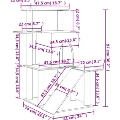 vidaXL Productos Para Mascotas-Rascador para gatos con postes de sisal 97 cm