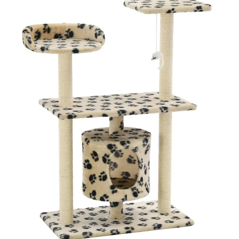 vidaXL Rascador para gatos con poste de sisal 95 cm huellas beige Beige con huellas de patas Discount