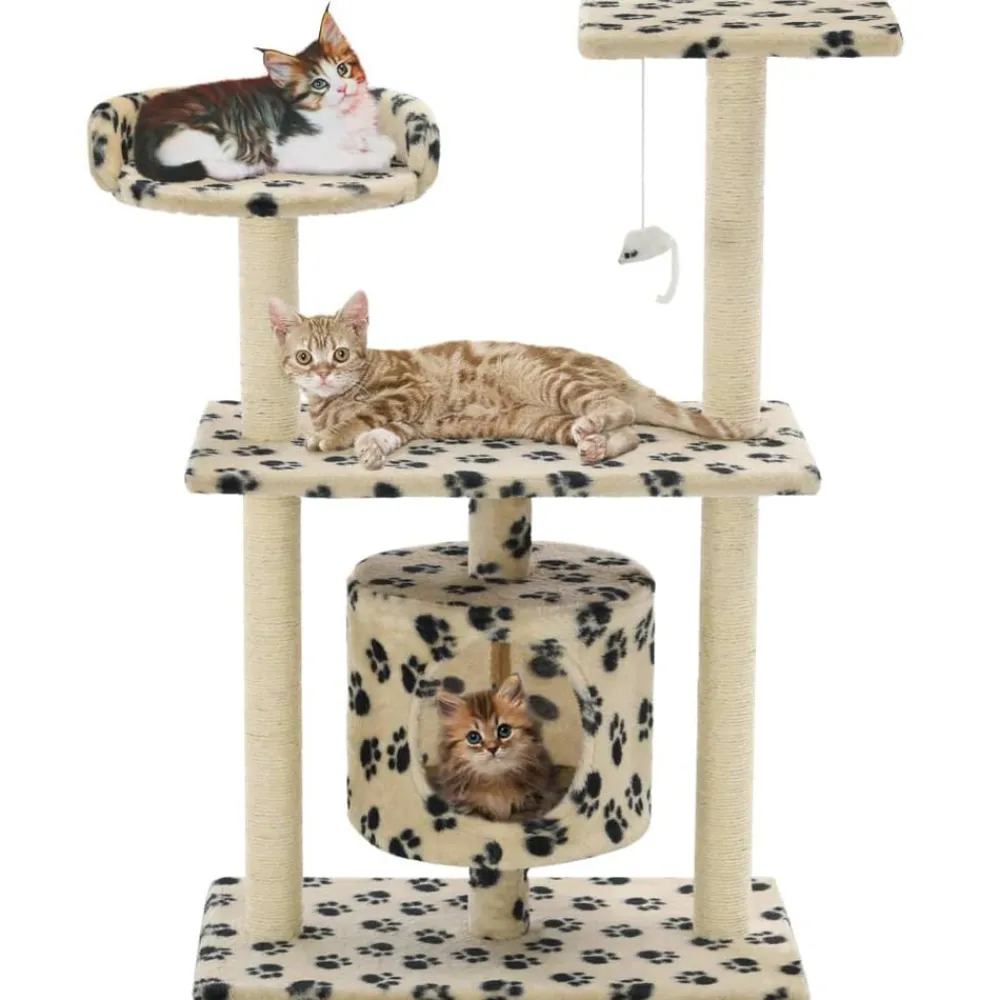 vidaXL Rascador para gatos con poste de sisal 95 cm huellas beige Beige con huellas de patas Discount