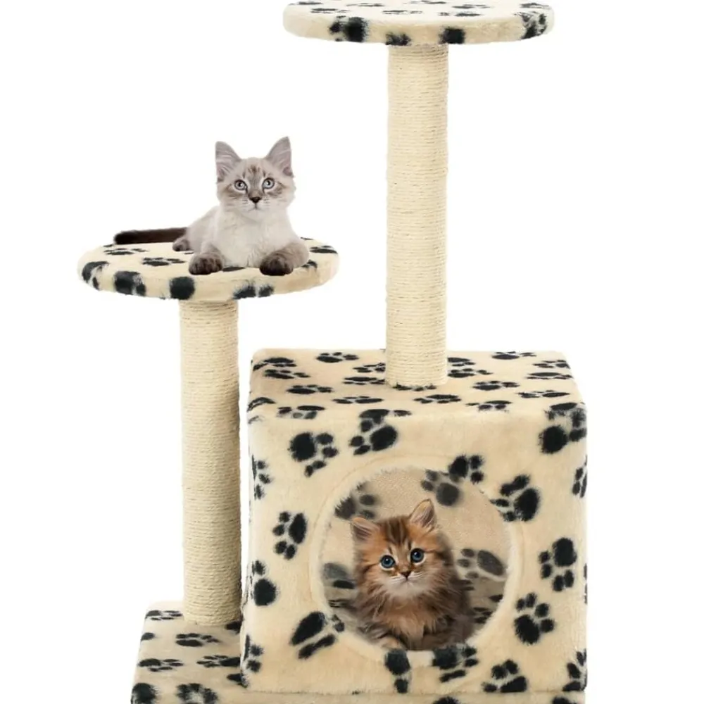 vidaXL Rascador para gatos con poste de sisal huellas beige 60 cm Beige con huellas de patas Hot