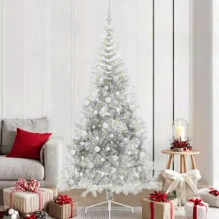 vidaXL Árbol de Navidad Artificial Preiluminado 210 cm PET Plateado Outlet