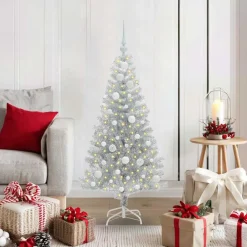 vidaXL Árbol de Navidad con 150 LED con soporte 120 cm PET Plateado New