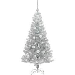 vidaXL Árbol de Navidad con 150 LED con soporte 120 cm PET Plateado New