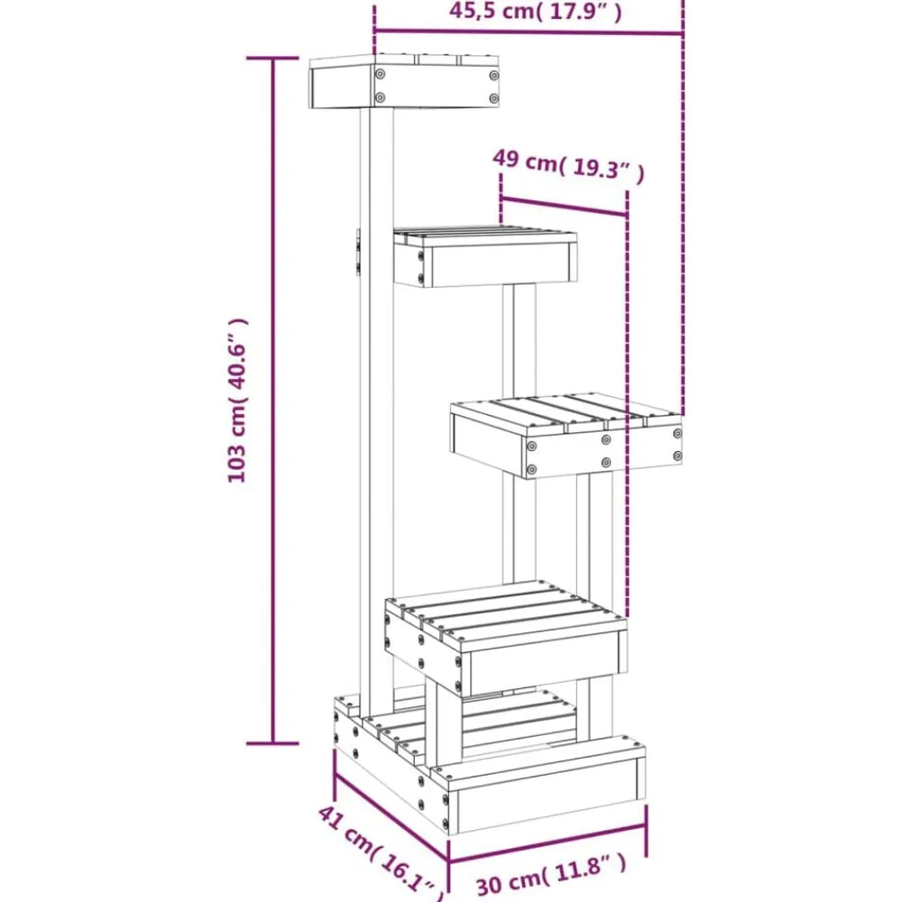 vidaXL Árbol para gatos madera maciza de pino 45,5x49x103 cm Blanco Sale