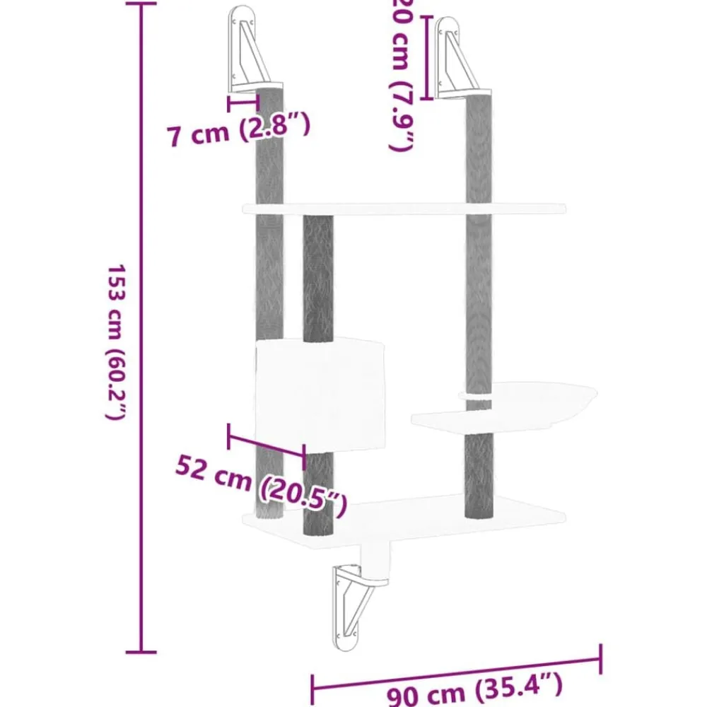 vidaXL Árbol rascador para gatos de pared 153 cm Gris claro Best