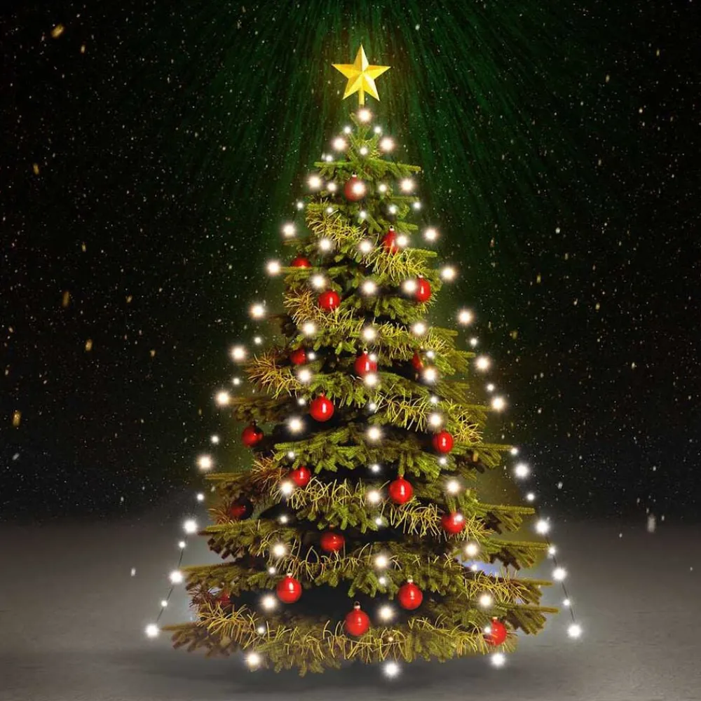 vidaXL Iluminación-Red de luces de árbol de Navidad 150 LEDs blanco frío 150 cm