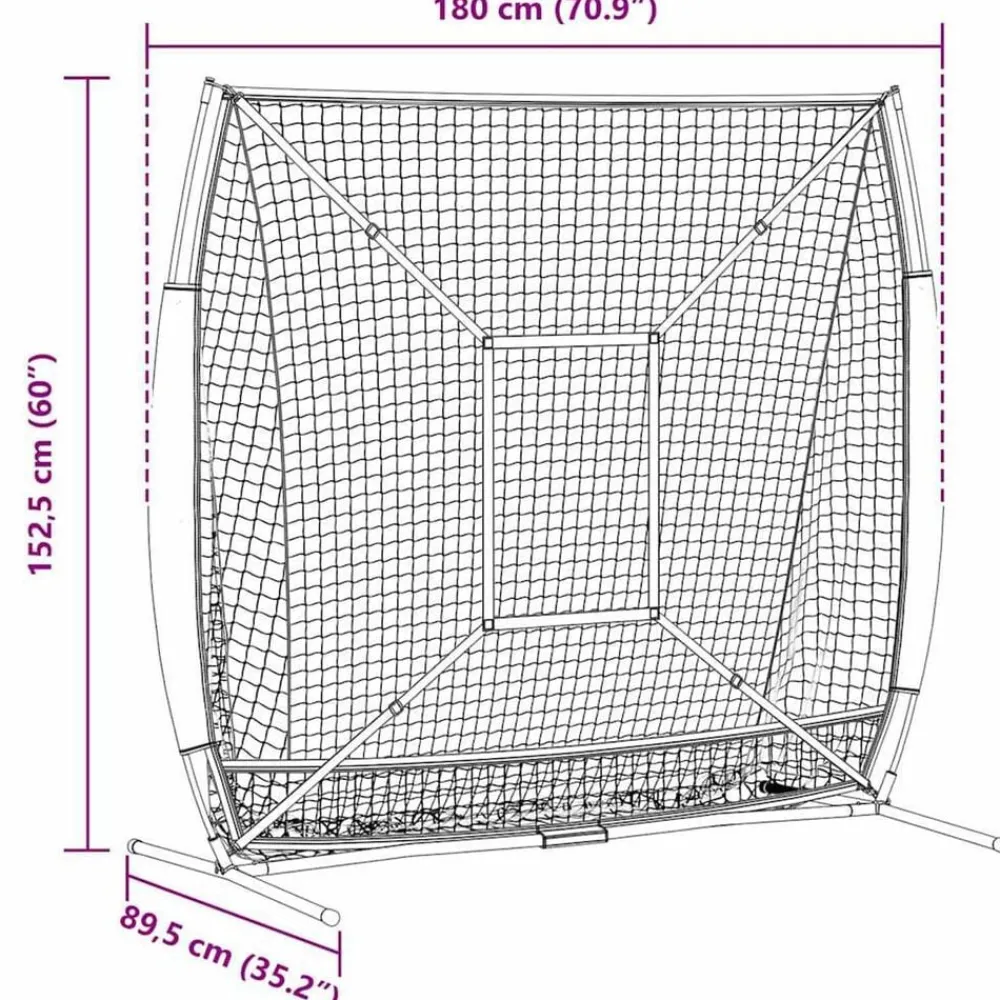 vidaXL Red de práctica de béisbol Manual 180 x 89,5 x 152,5 cm