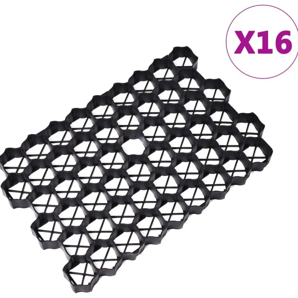 vidaXL Rejillas para césped 16 unidades plástico 60x40x3 cm Negro