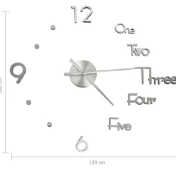 vidaXL Reloj 3D de pared con diseño moderno 100 cm XXL Plateado New