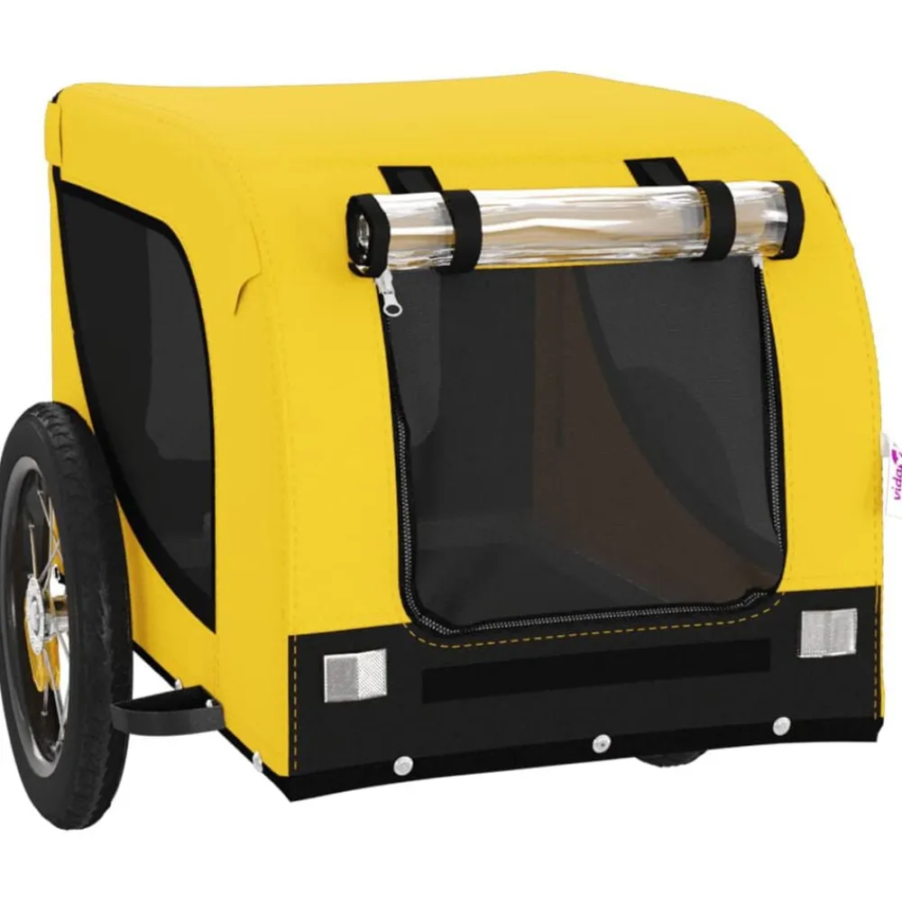 vidaXL Remolque bicicleta mascotas hierro tela Oxford negro Amarillo Outlet