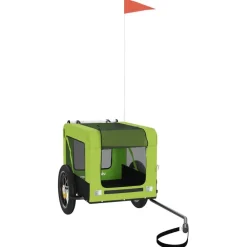vidaXL Remolque de bicicleta mascotas hierro tela Oxford negro Verde Discount