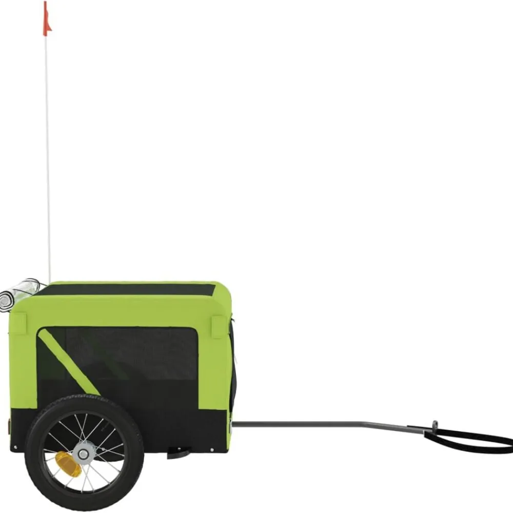 vidaXL Remolque de bicicleta mascotas hierro tela Oxford negro Verde Discount