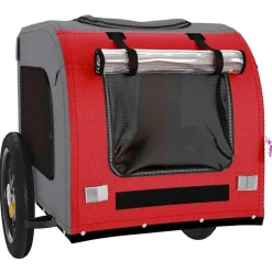 vidaXL Remolque de bicicleta mascotas hierro tela Oxford gris Rojo Outlet