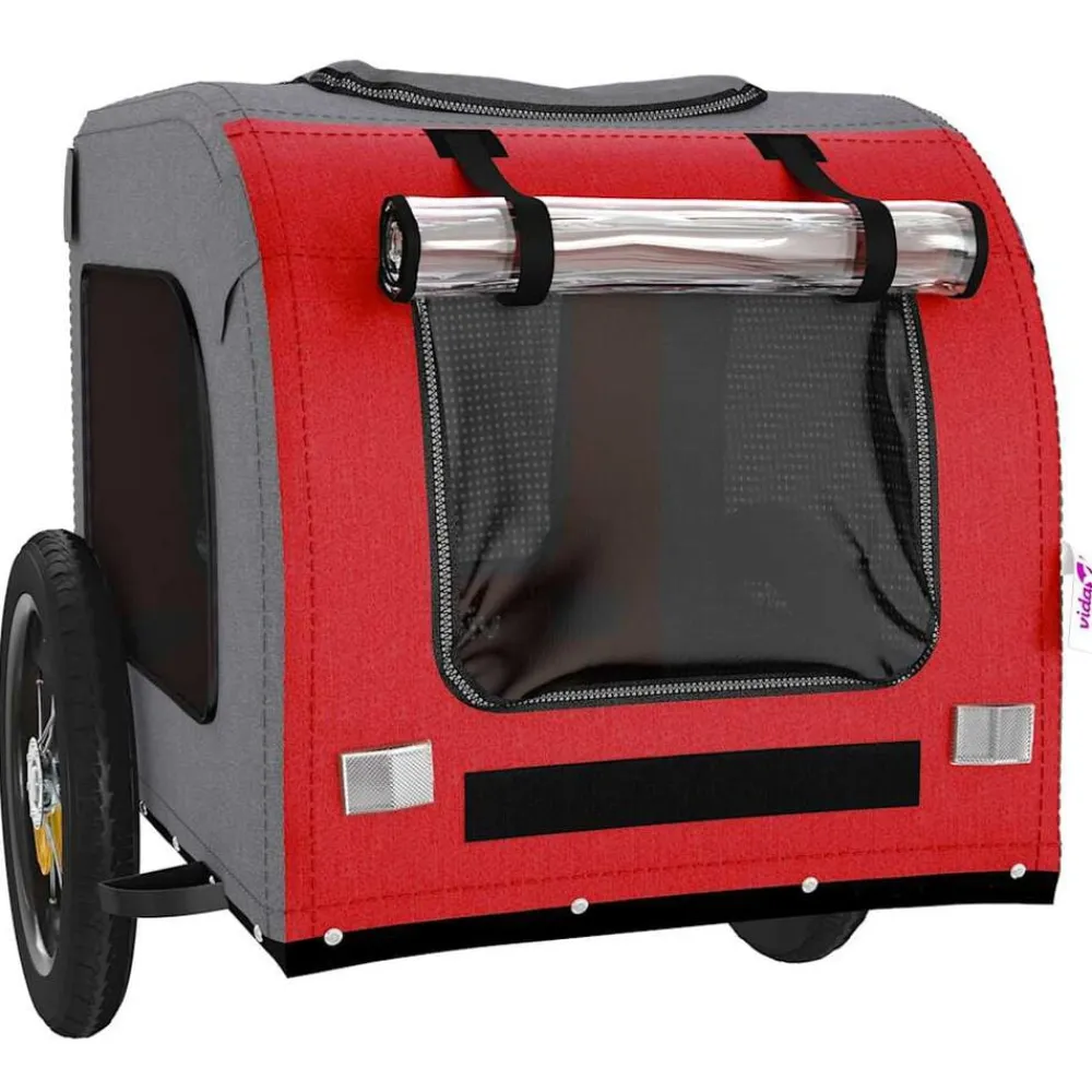 vidaXL Remolque de bicicleta mascotas hierro tela Oxford gris Rojo Outlet