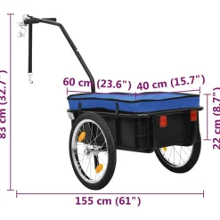 vidaXL Actividades Al Aire Libre-Remolque de bicicleta/carrito de mano acero 155x60x83 cm