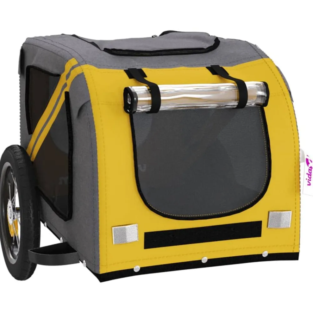 vidaXL Productos Para Mascotas-Remolque de bicicleta mascotas hierro tela Oxford gris