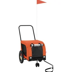 vidaXL Remolque de bicicleta mascotas hierro tela Oxford naranja negro Naranja y negro Discount