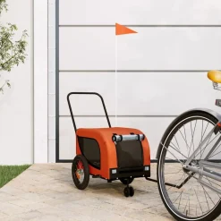 vidaXL Remolque de bicicleta mascotas hierro tela Oxford naranja negro Naranja y negro Discount