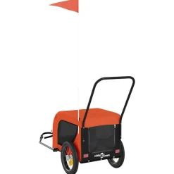 vidaXL Remolque de bicicleta mascotas hierro tela Oxford naranja negro Naranja y negro Discount