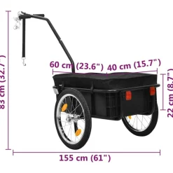 vidaXL Remolque de bicicleta/carrito de mano acero 155x60x83 cm Negro