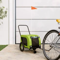 vidaXL Productos Para Mascotas-Remolque de bicicleta mascotas hierro tela Oxford verde negro