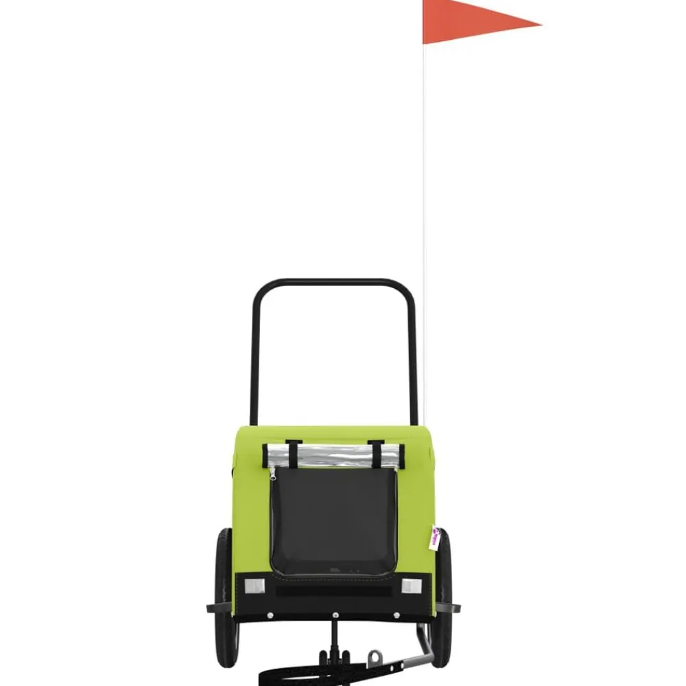 vidaXL Productos Para Mascotas-Remolque de bicicleta mascotas hierro tela Oxford verde negro