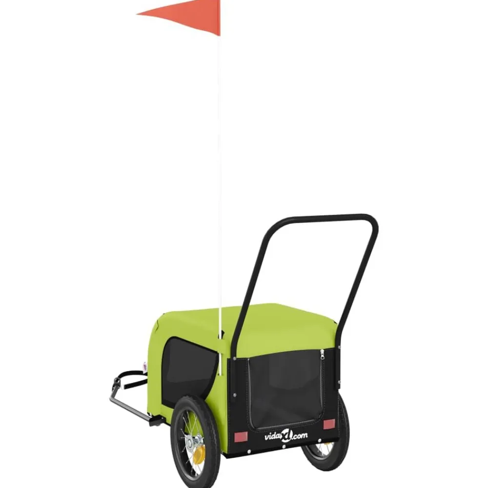 vidaXL Productos Para Mascotas-Remolque de bicicleta mascotas hierro tela Oxford verde negro
