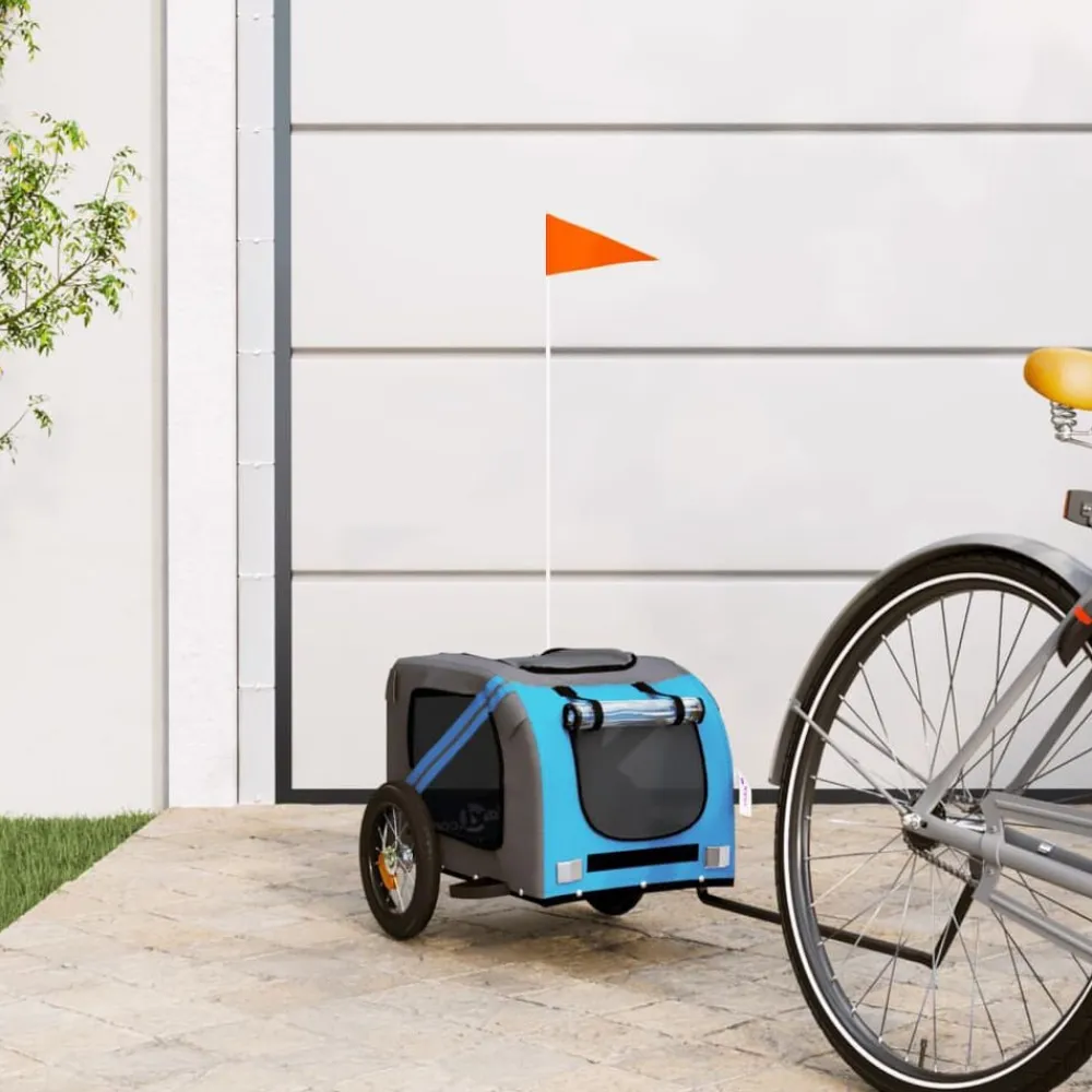 vidaXL Remolque de bicicleta mascotas hierro tela Oxford gris Azul