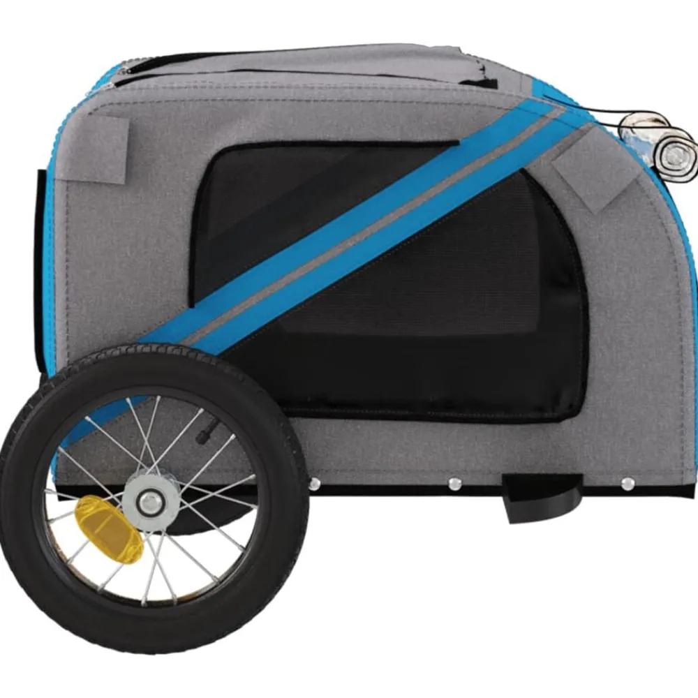 vidaXL Remolque de bicicleta mascotas hierro tela Oxford gris Azul