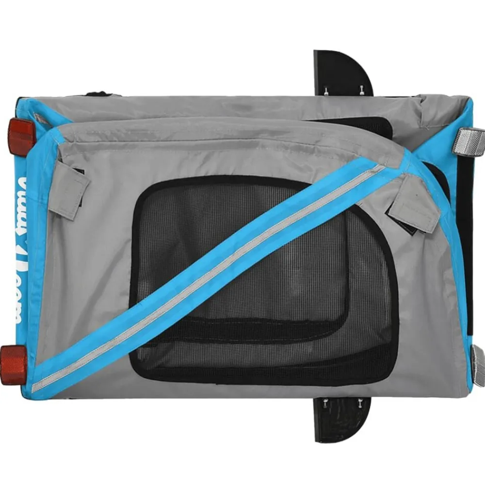 vidaXL Remolque de bicicleta mascotas hierro tela Oxford gris Azul