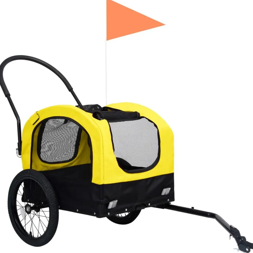 vidaXL Remolque de bicicleta mascotas cochecito 2 en 1 amarillo negro Amarillo y negro Sale