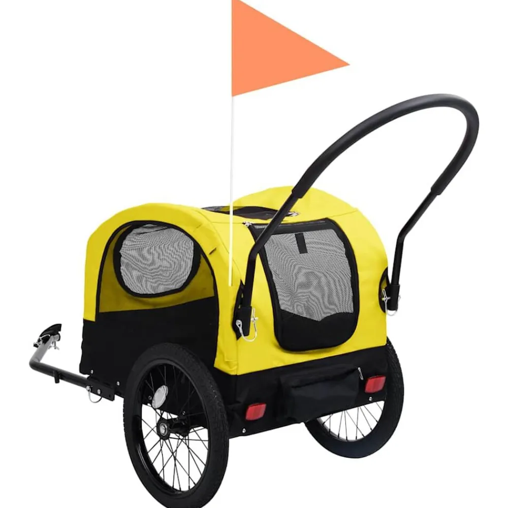 vidaXL Remolque de bicicleta mascotas cochecito 2 en 1 amarillo negro Amarillo y negro Sale