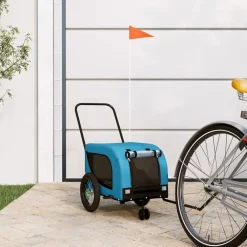 vidaXL Remolque de bicicleta mascotas hierro tela Oxford azul negro Azul y negro New