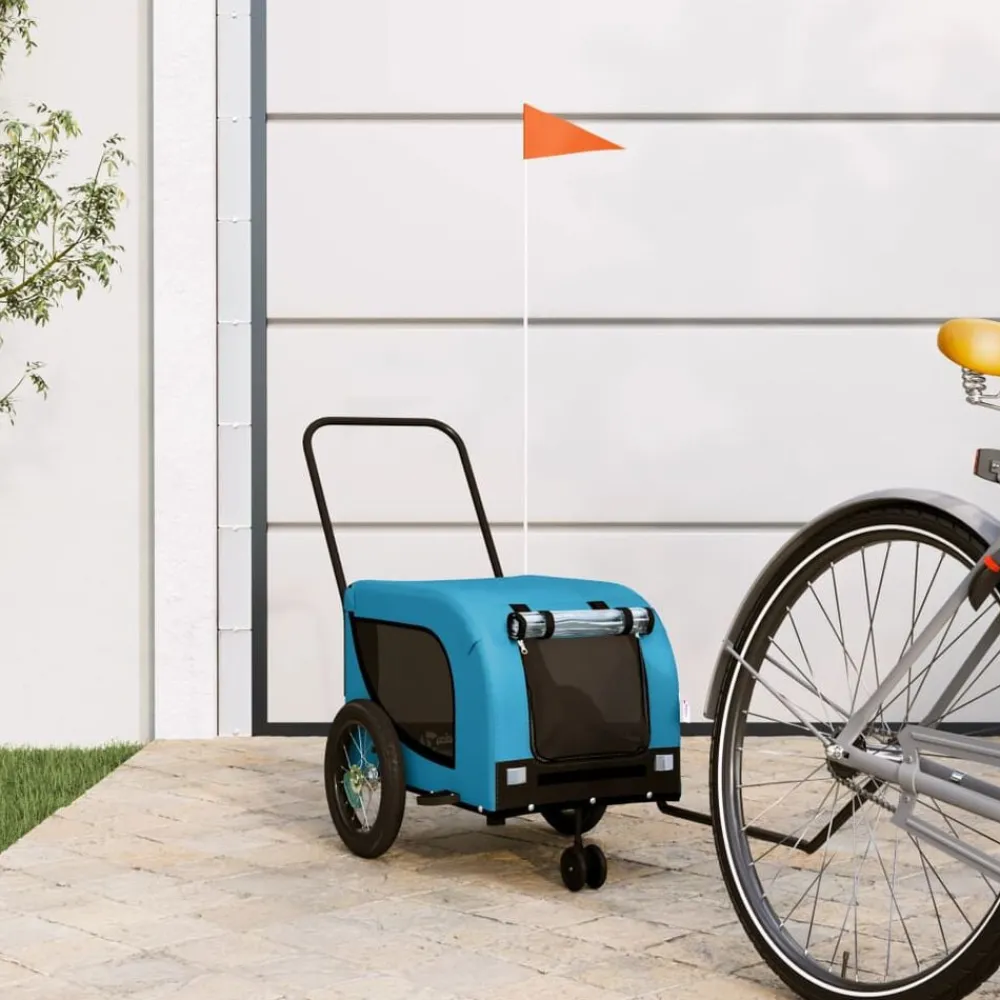 vidaXL Remolque de bicicleta mascotas hierro tela Oxford azul negro Azul y negro New