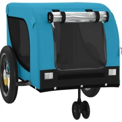vidaXL Remolque de bicicleta mascotas hierro tela Oxford azul negro Azul y negro New