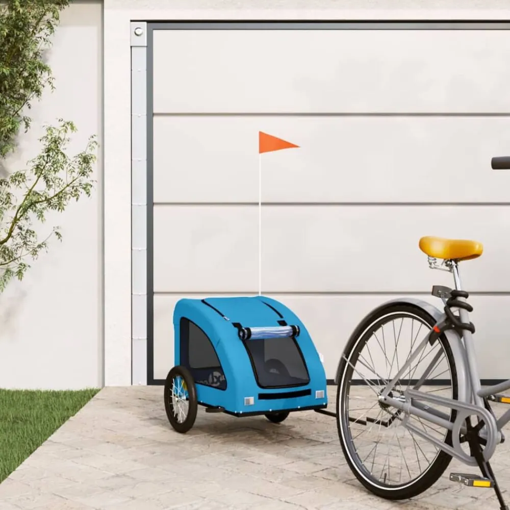 vidaXL Remolque de bicicleta mascotas hierro tela Oxford Azul Best