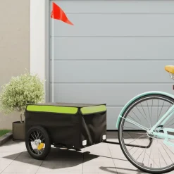 vidaXL Remolque para bicicleta hierro negro y 30 kg Verde Hot